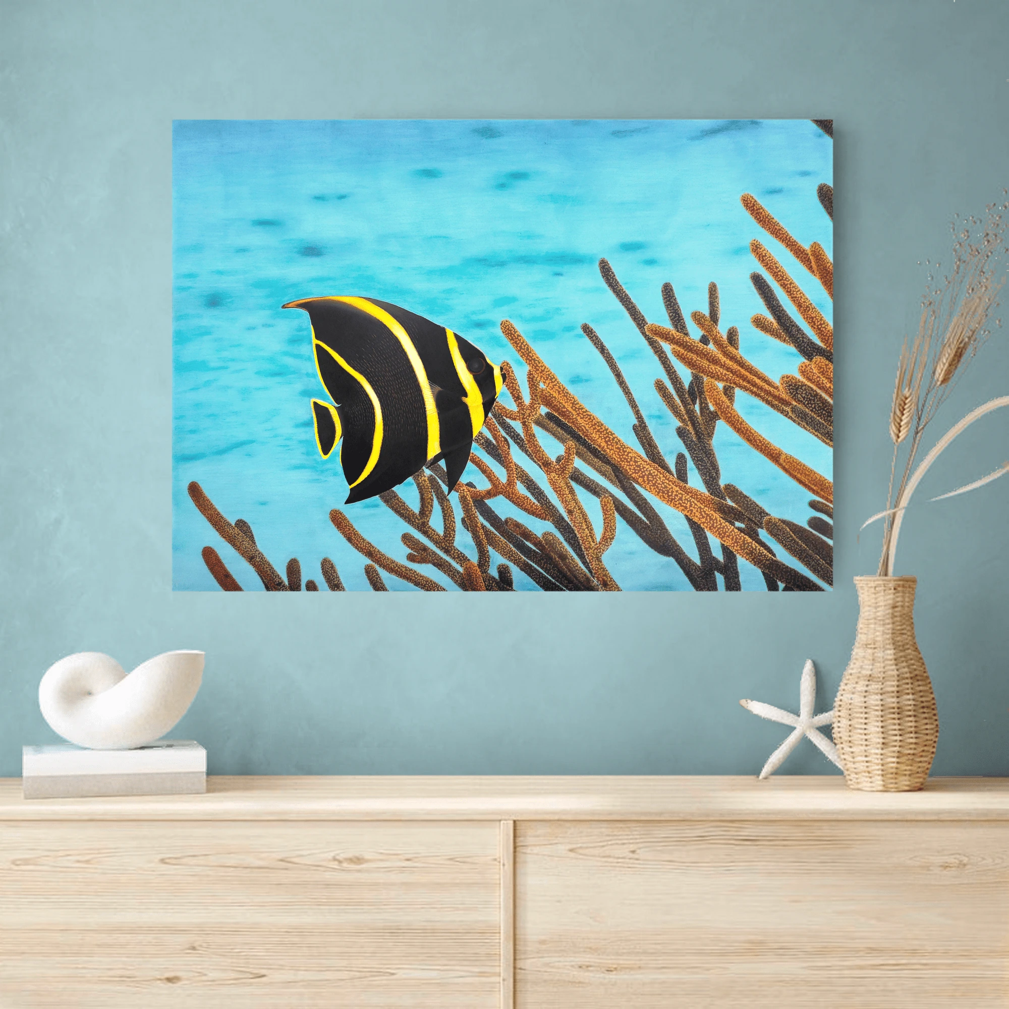 grand tableau d'art mural tropical et exotique d'un poisson exotique poisson ange dans l'océan