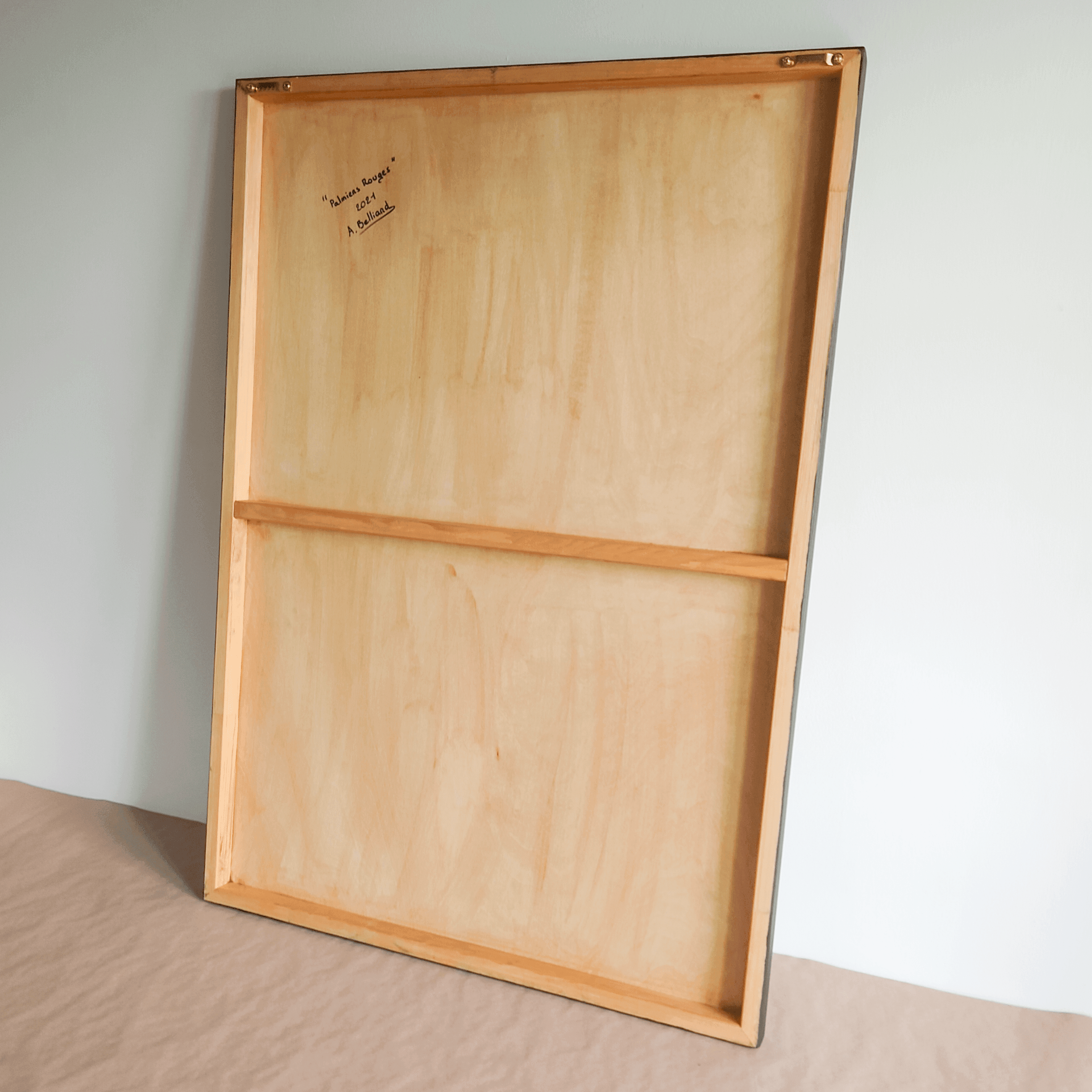 Grand tableau plantes tropicales palmiers rouges 70x50 cm aline belliard