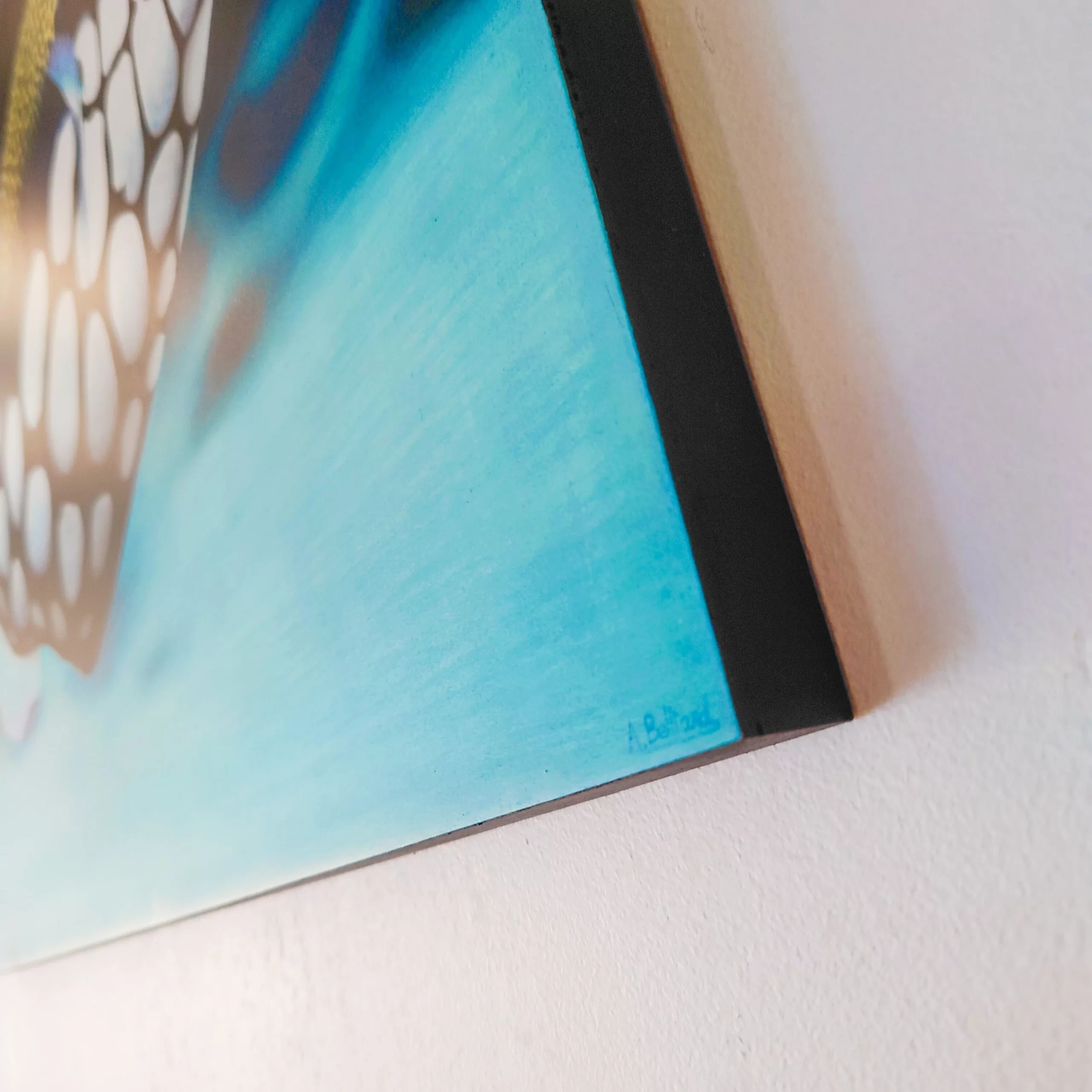 Peinture acrylique et pastels poisson baliste clown océan bleu par Aline Belliard