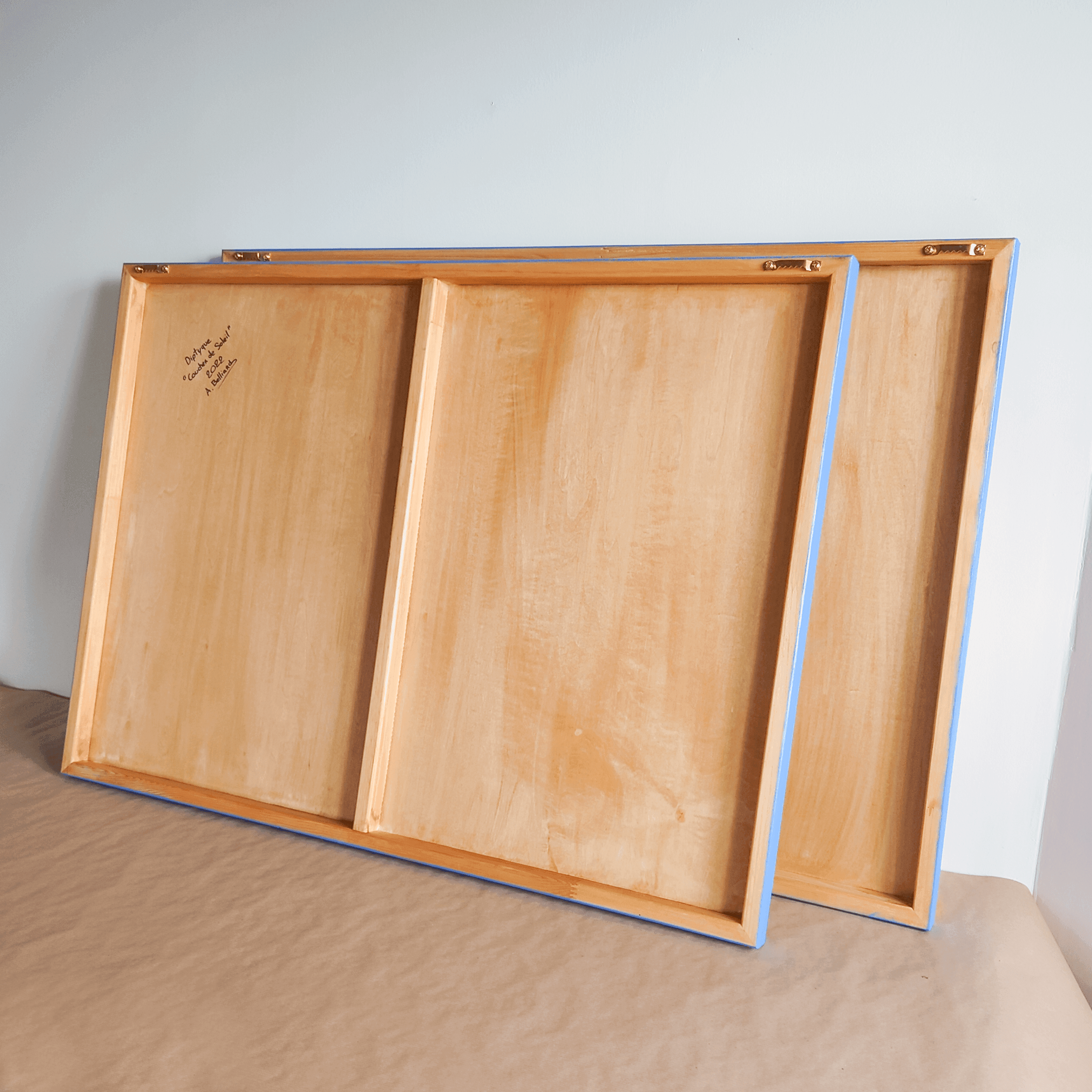 Grande peinture coucher de soleil et palmiers 50x140 cm aline belliard