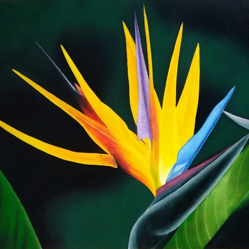 fleurs tropicales de strelitzia peinture acrylique et pastel