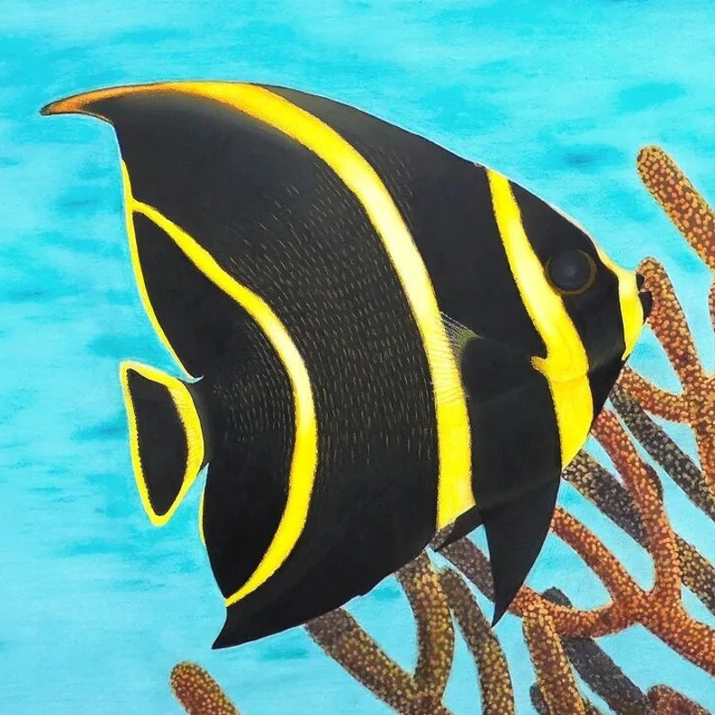 poisson exotique poisson ange dans l'océan peinture acrylique et pastel
