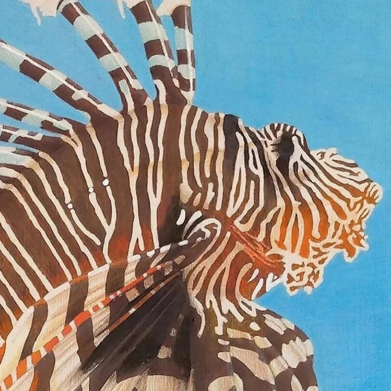 poisson exotique rascasse volante en peinture acrylique et pastel