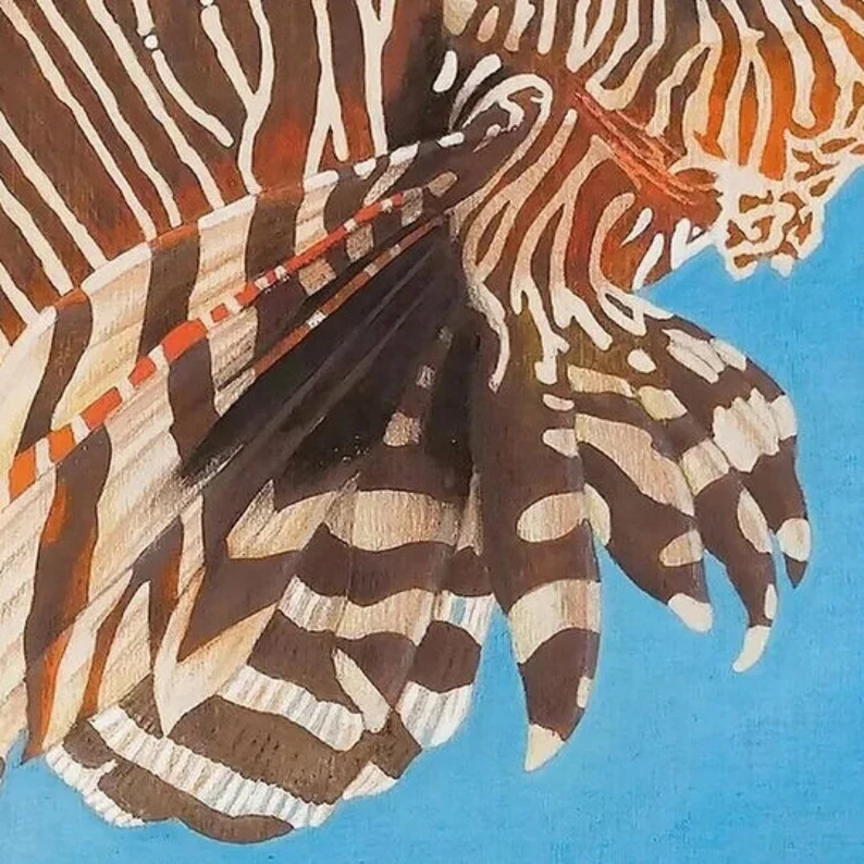 poisson exotique rascasse volante en peinture acrylique et pastels