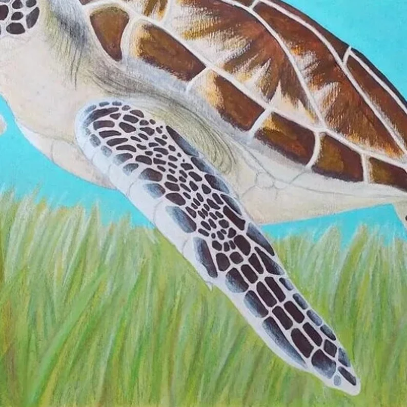 tortue marine dans l'océan peinture acrylique et pastels