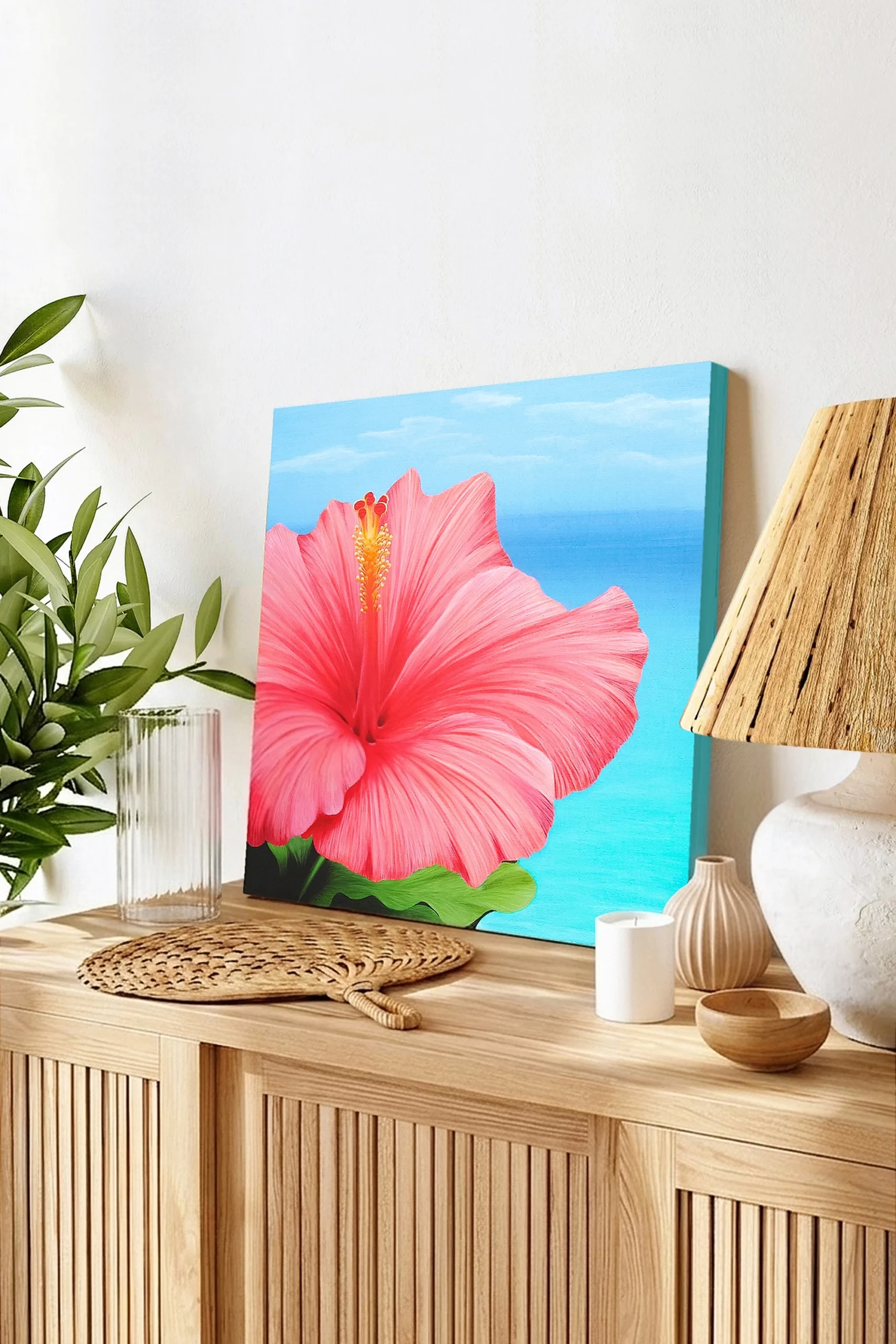 tableau fleur exotique hibiscus