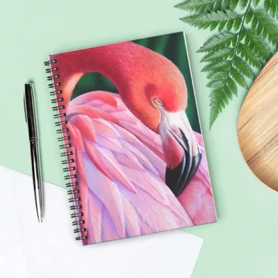 Cahier à spirale, carnet, bloc-notes tropical exotique, oiseau flamant rose dans la jungle tropicale