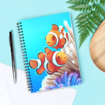 Cahier à spirale, carnet, bloc-notes tropical exotique, poissons clown dans les anémones de mer de l'océan