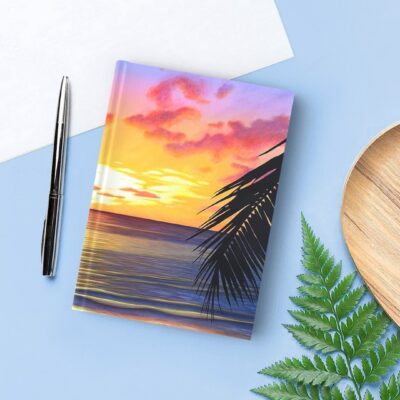 Cahier, carnet, bloc-notes tropical exotique, Coucher de soleil sur la mer de tahiti