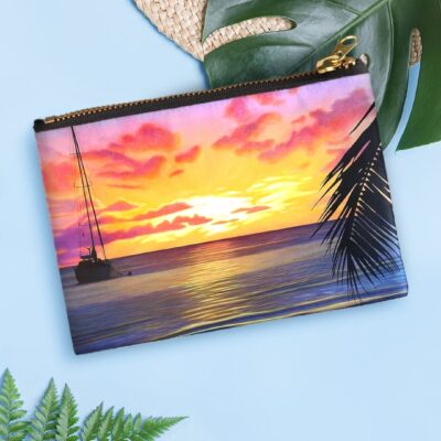 Pochette, trousse tropical exotique, Coucher de soleil sur la mer de tahiti