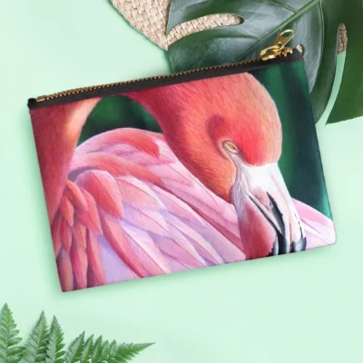 Pochette, trousse tropical exotique, oiseau flamant rose dans la jungle tropicale