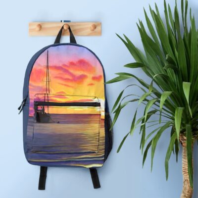 Sac à dos tropical exotique, Coucher de soleil sur la mer de tahiti