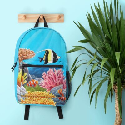 Sac à dos tropical exotique, poissons tropicaux et récifs colorés, océan de lumière