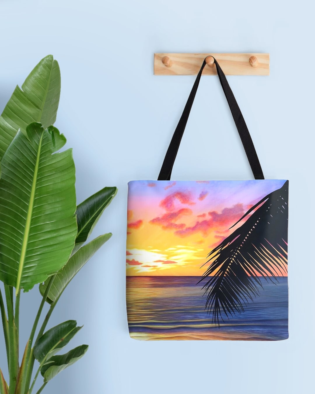 Sac de plage, tote bag, tropical exotique, Coucher de soleil sur la mer de tahiti raiatea