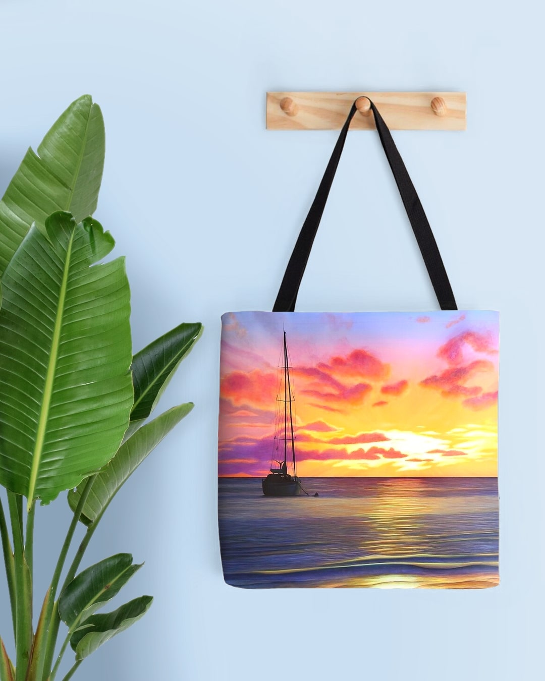 Sac de plage, tote bag, tropical exotique, Coucher de soleil sur la mer de tahiti
