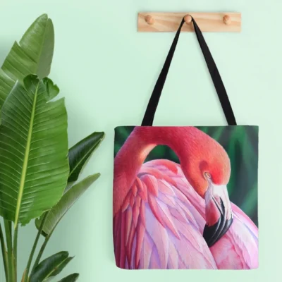 Sac de plage, tote bag, tropical exotique, oiseau flamant rose dans la jungle tropicale