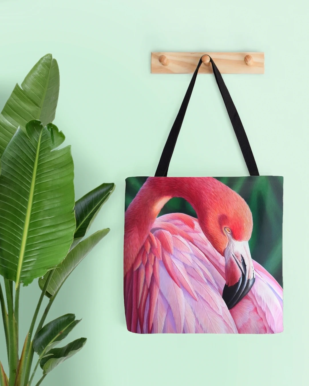 Sac de plage, tote bag, tropical exotique, oiseau flamant rose dans la jungle tropicale