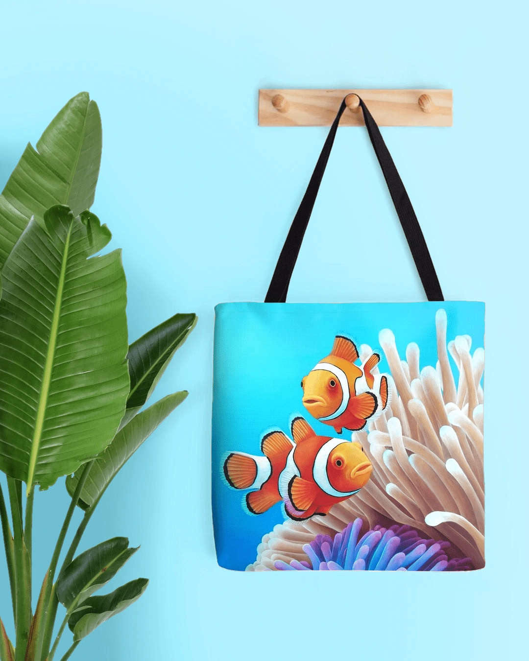 Sac de plage, tote bag, tropical exotique, poissons clown dans les anémones de mer de l'océan
