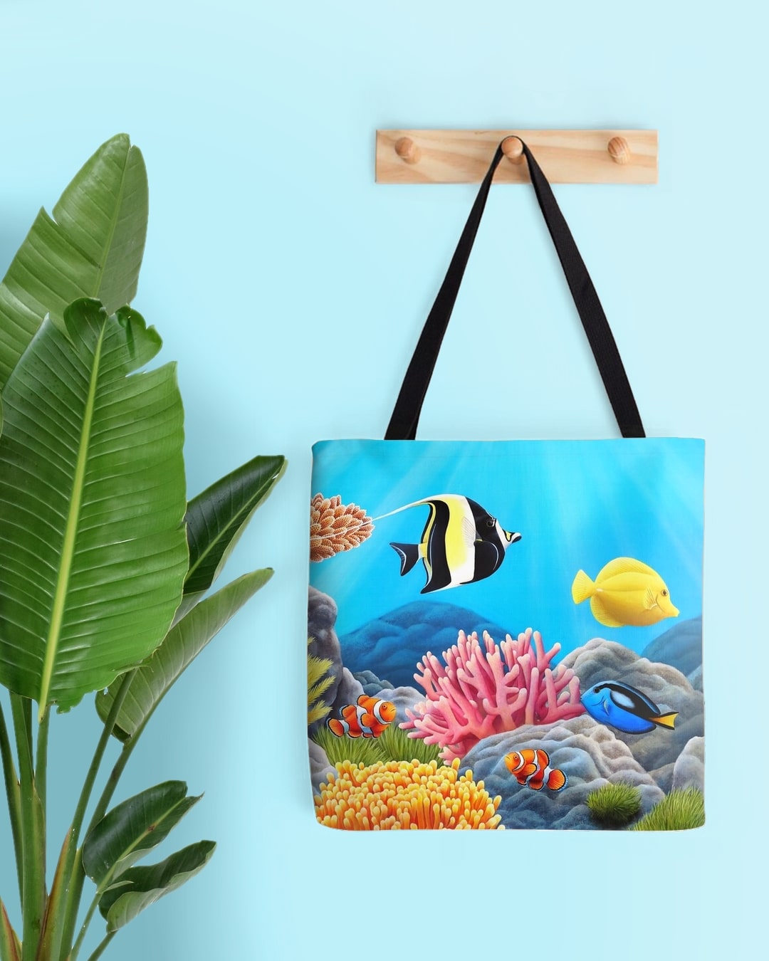 Sac de plage, tote bag, tropical exotique, poissons tropicaux et récifs colorés, océan de lumière