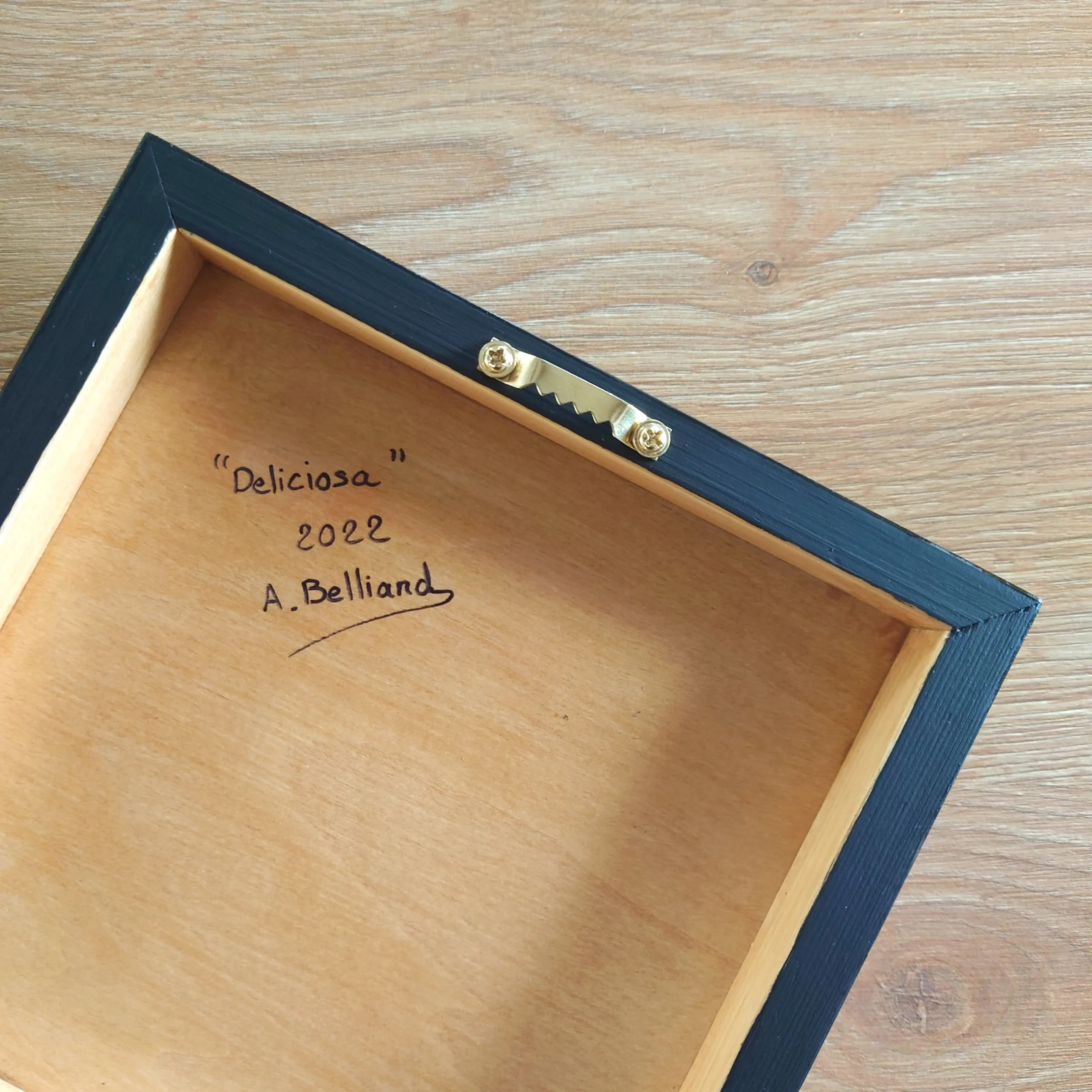 Peinture acrylique feuillage de plante monstera deliciosa sur bois naturel monté sur châssis par Aline Belliard