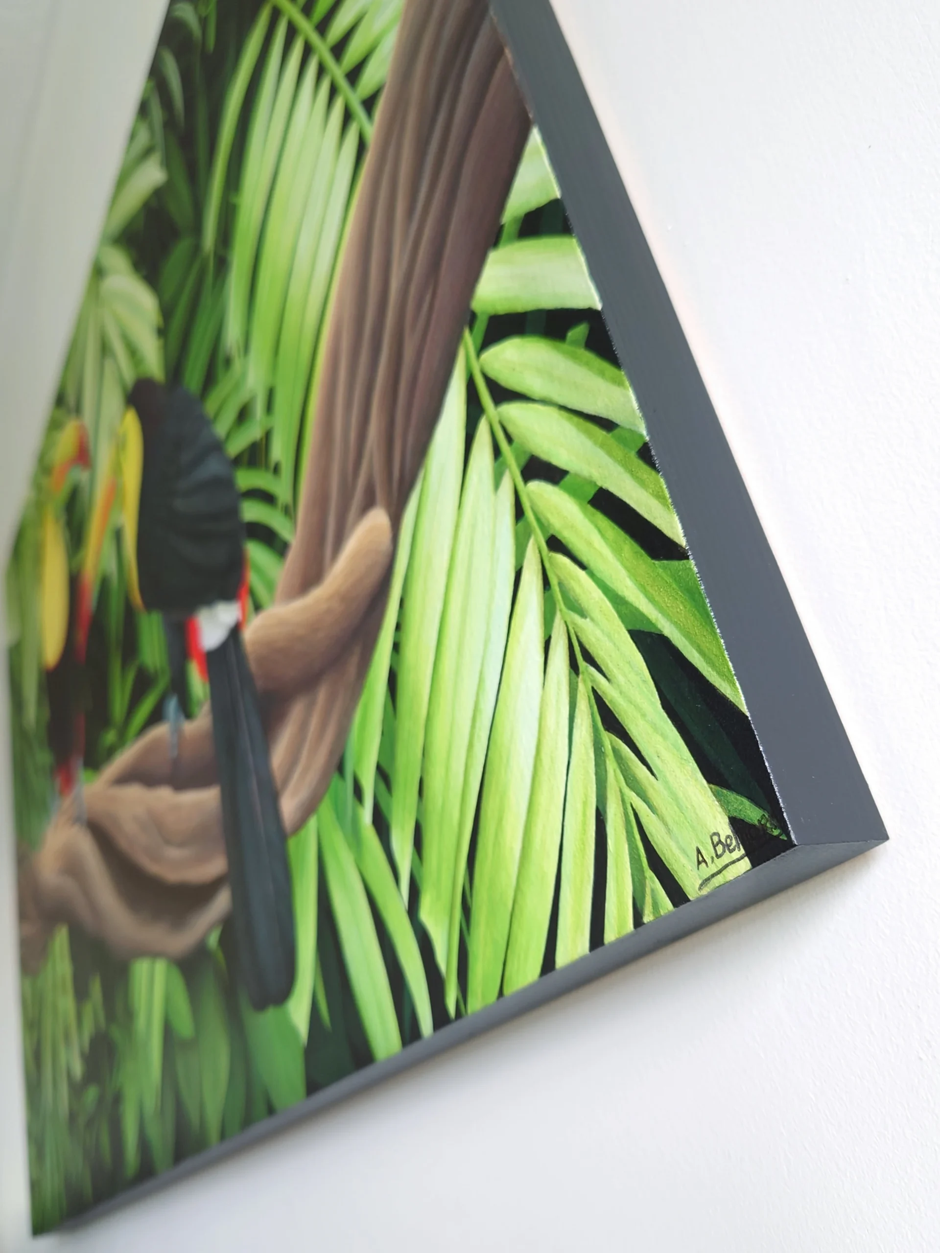 Peinture murale tropicale et exotique d'oiseaux toucans et feuillage de la jungle tropicale.