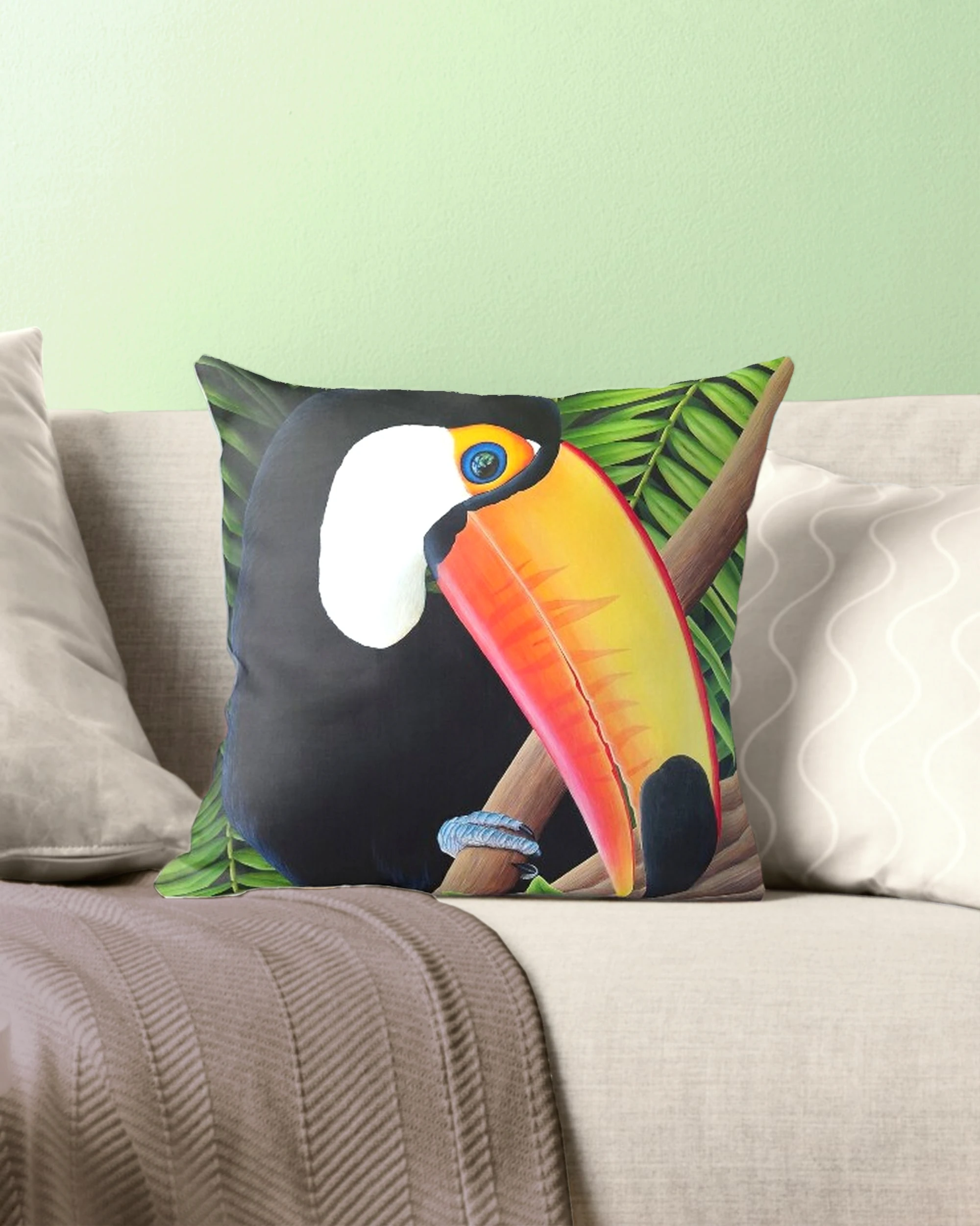 Coussin et housse tropical exotique, oiseau tropical toucan Toco
