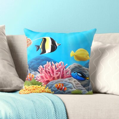 Coussin et housse tropical exotique, poissons tropicaux et récifs colorés, océan de lumière