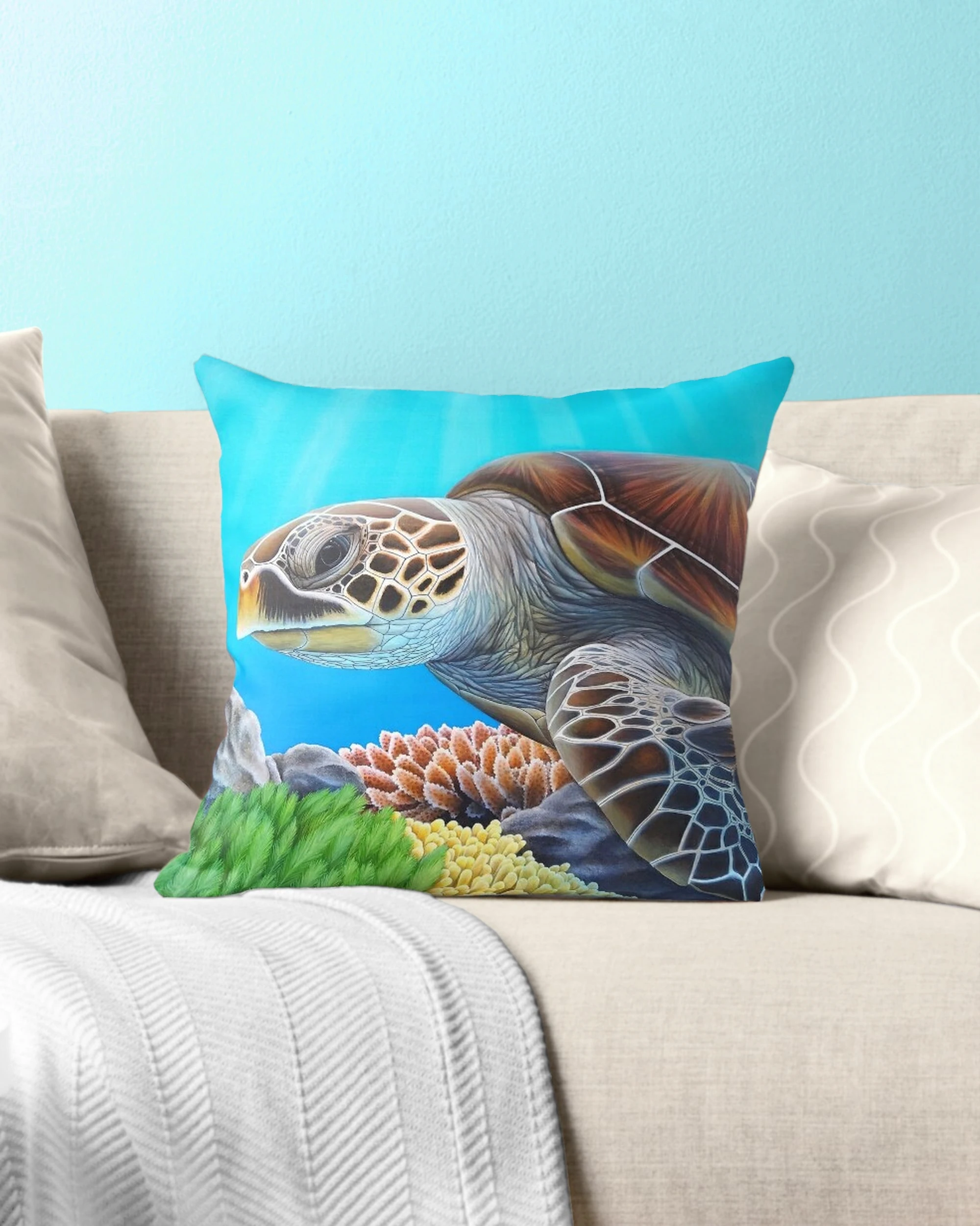 Coussin et housse tropical exotique, tortue de mer Sagesse océanique