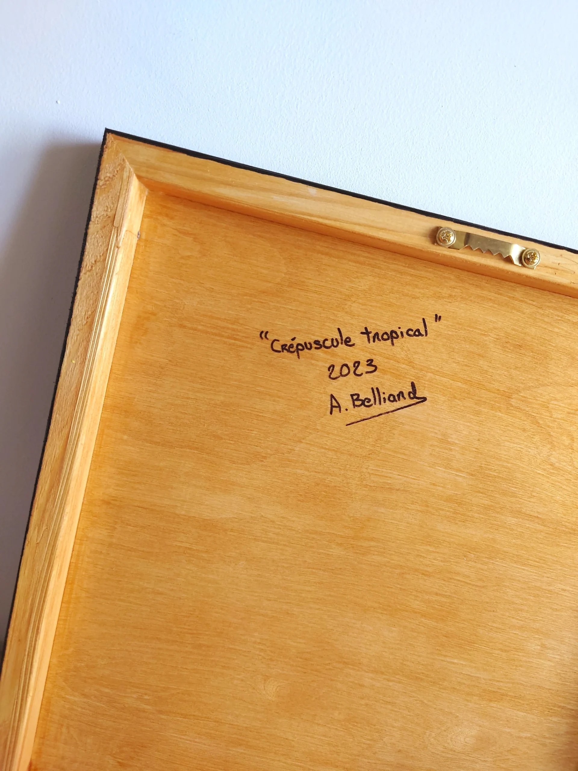 Petit tableau d'un coucher de soleil orange sur une plage de palmiers