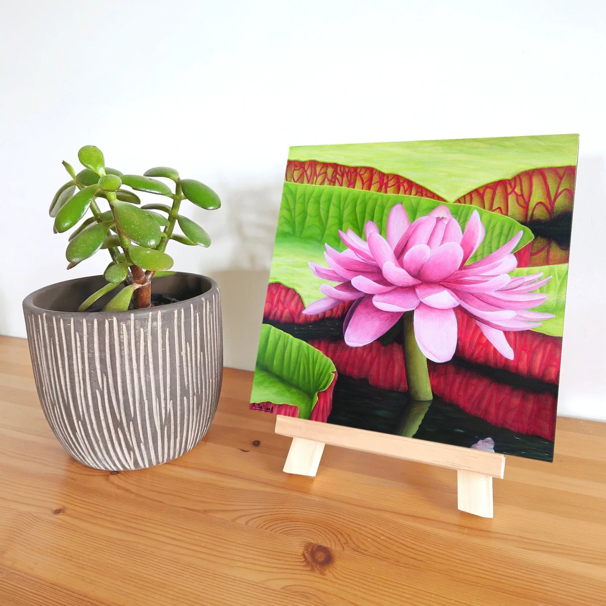 Peinture d'une fleur rose de nénuphar victoria amazonica