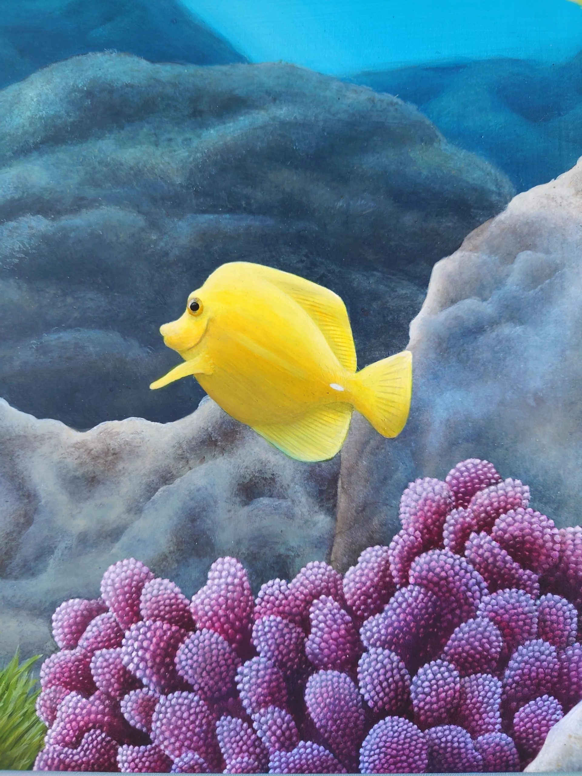 Décoration tropicale et exotique avec un Grand tableau de poissons tropicaux dans les récifs colorés d'un océan de lumière.