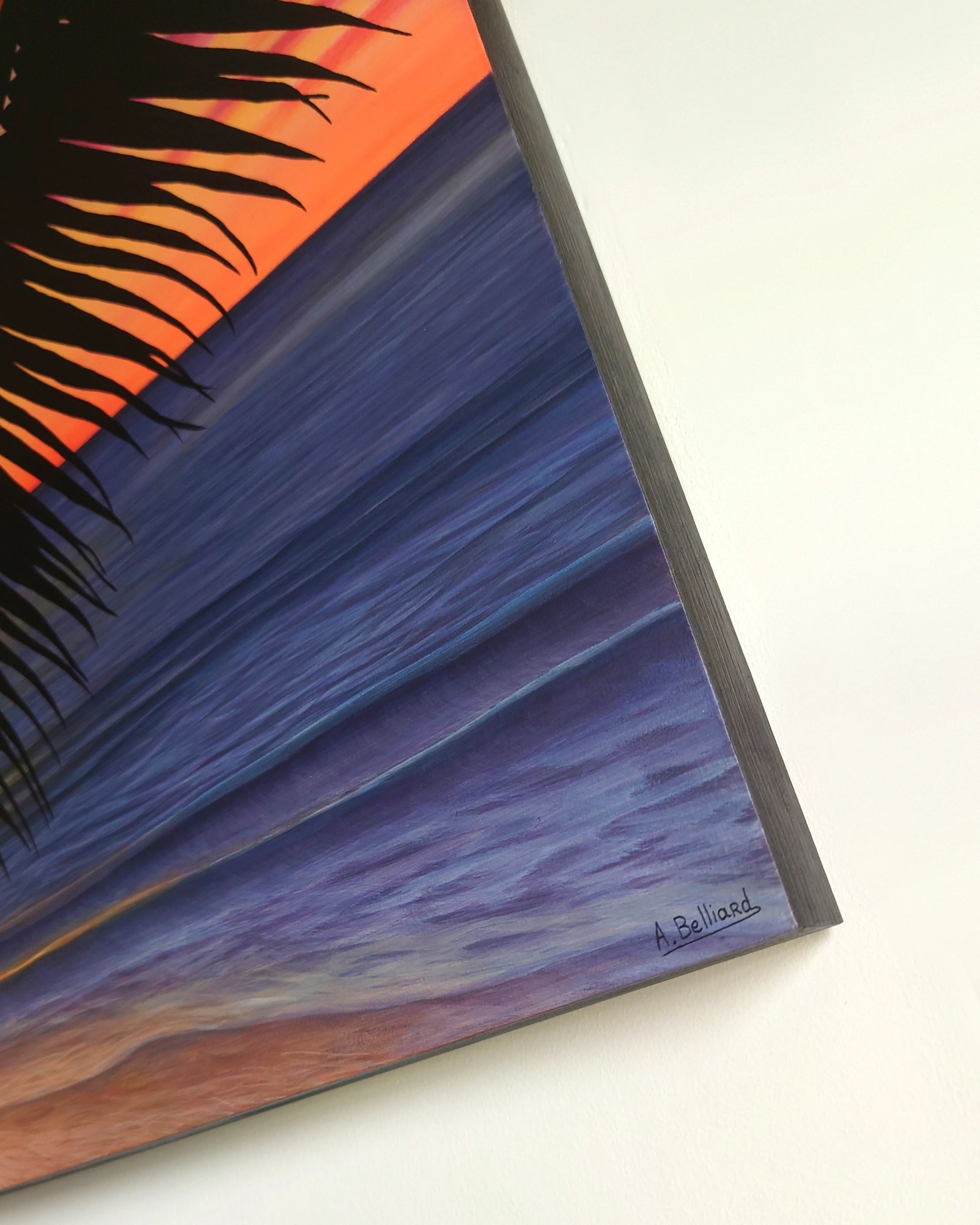 Grand tableau d'art mural tropical et exotique d'un coucher de soleil sur la mer de tahiti