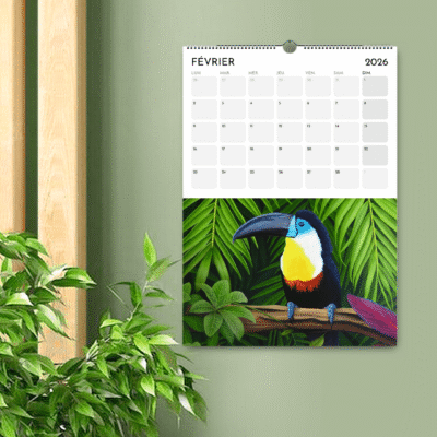 Calendrier jungle tropicale 2026 - oiseau toucan dans la jungle