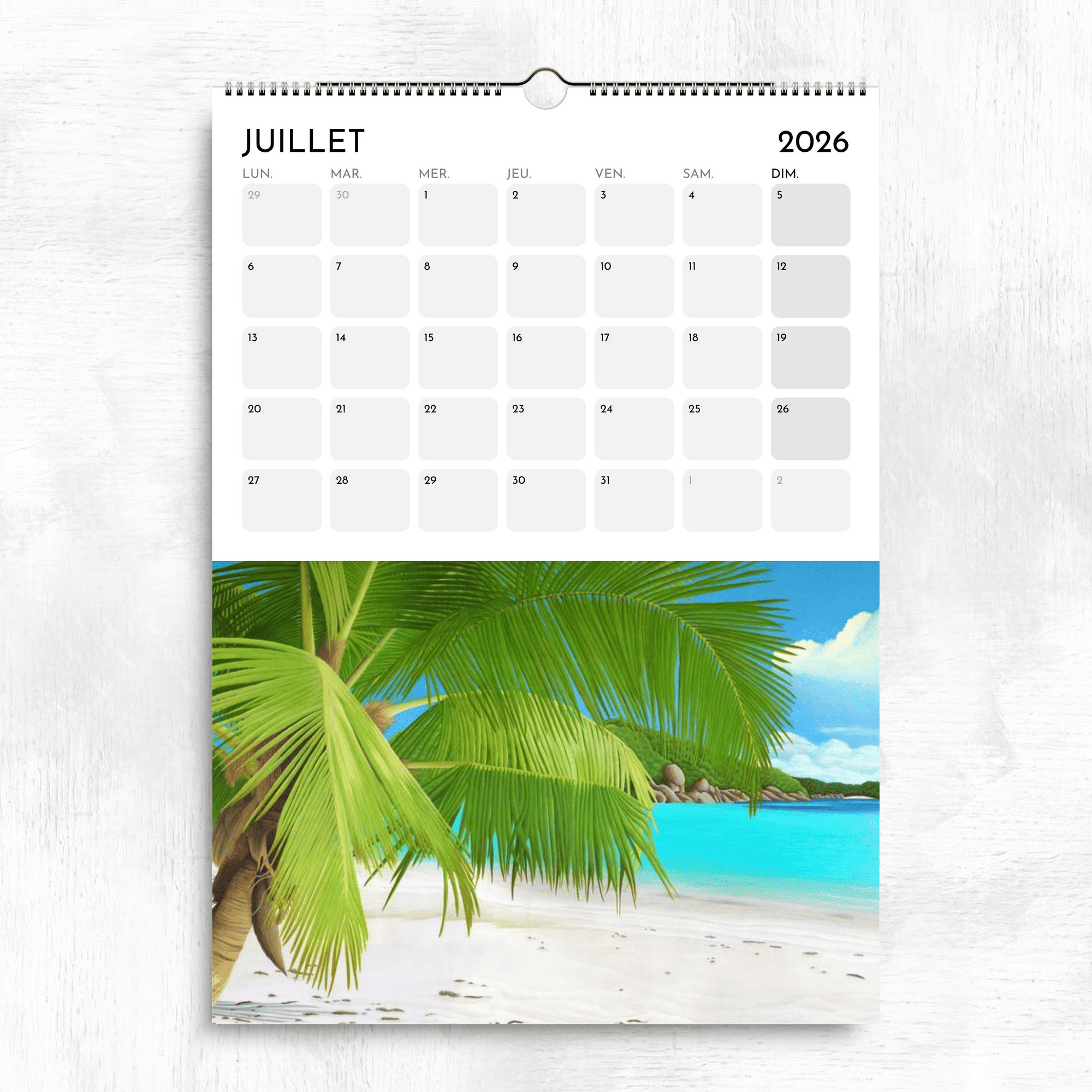 Calendrier océan tropical 2026 - Plage exotique et palmiers